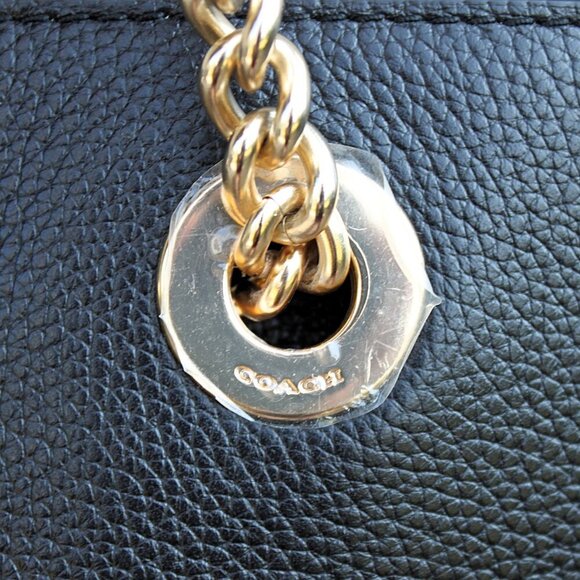 Coach Black Pebbled Leather Chain Tote Bag 57107 Turnlock Gold Hardware Dust Bag - Picture 5 of 16